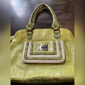 MG Collection Purse Womens Large Green Croc Embossed Satchel Bag Faux Leather